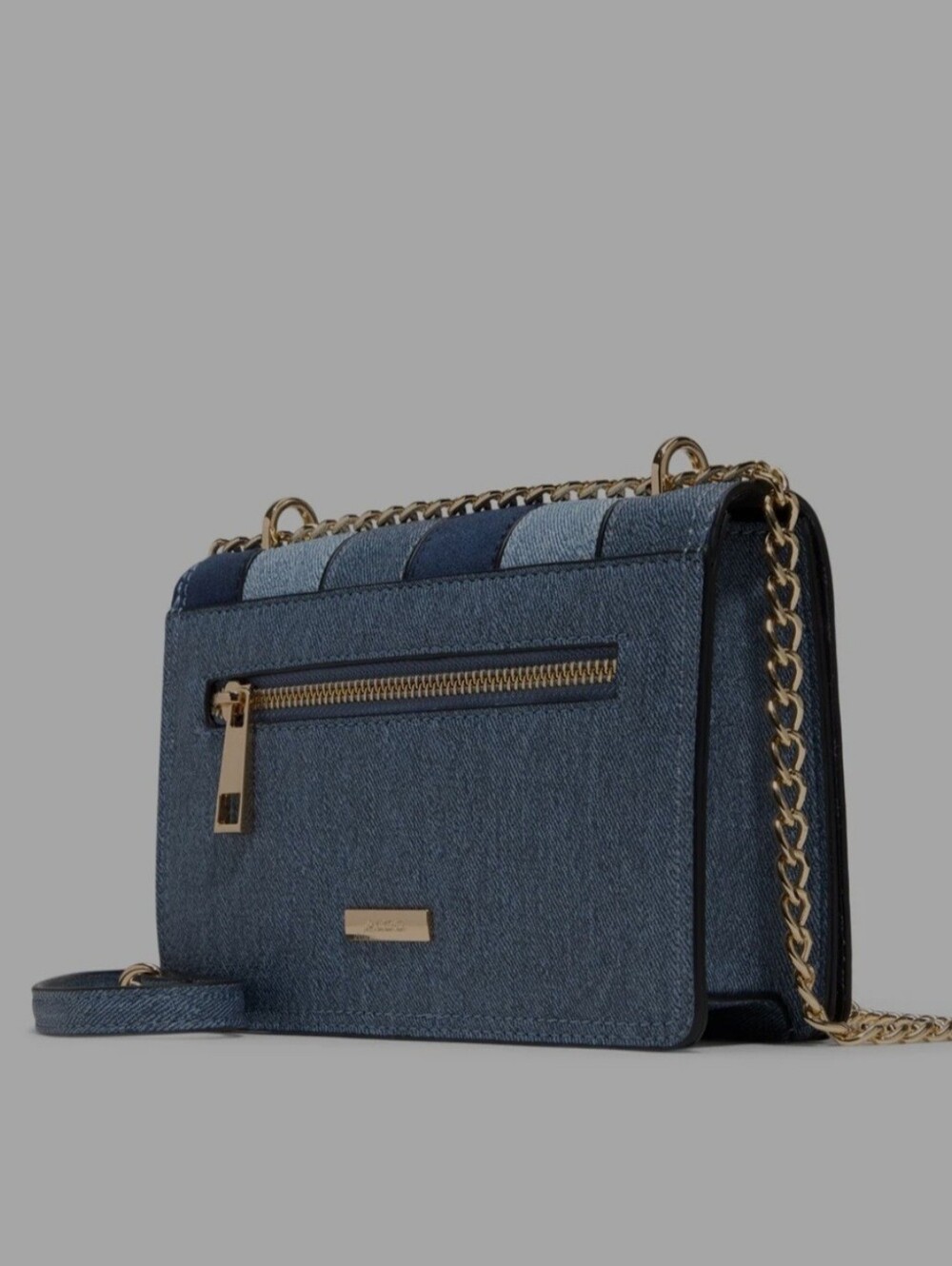 Aldo Striped Denim Panel Crossbody in Mixed Blues with Gold Hardware - Picture 3 of 7